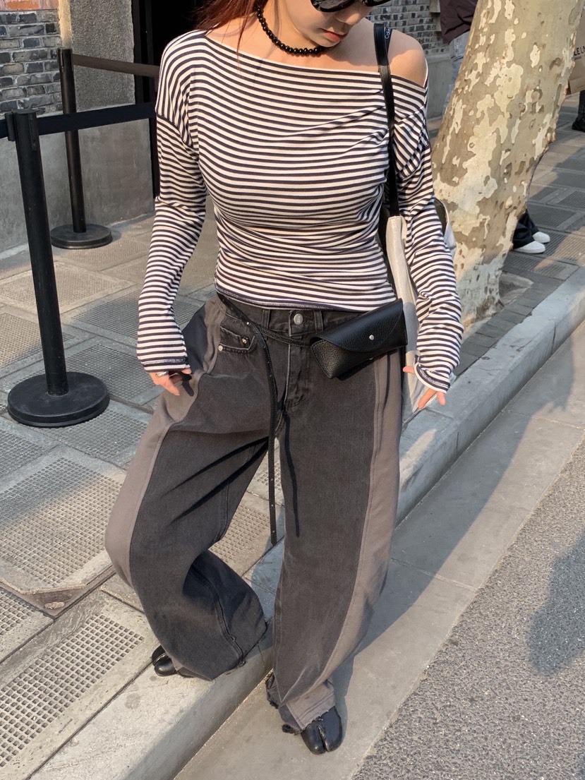 SUNDER MARKET東大門直郵女士新款人氣牛仔褲毛圈布復古SUNDER MARKET牛仔褲圖色2