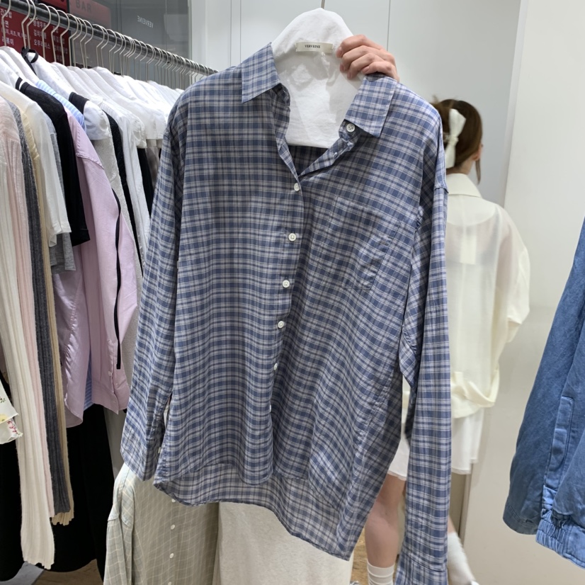 VERVEINE東大門代購女裝新品人氣休閑26春夏襯衫蕾絲衫格子VERVEINE襯衫/蕾絲衫圖色2
