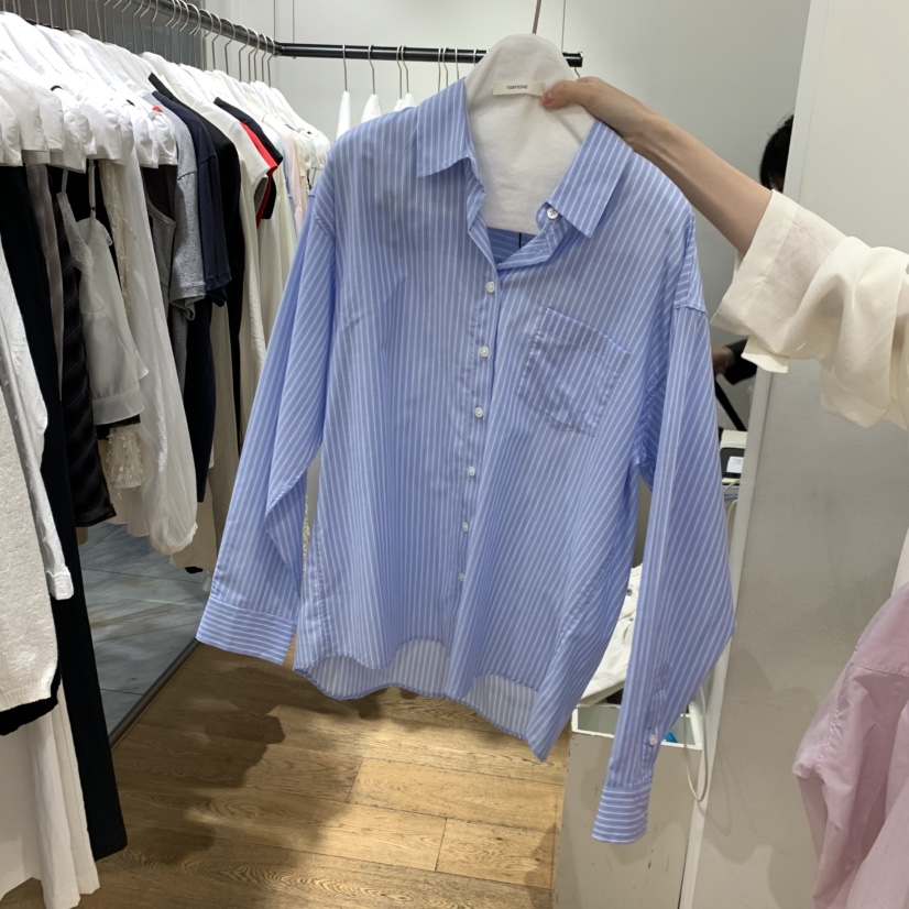 VERVEINE東大門直郵女士新品26春夏休閑職業襯衫蕾絲衫條紋VERVEINE襯衫/蕾絲衫圖色2
