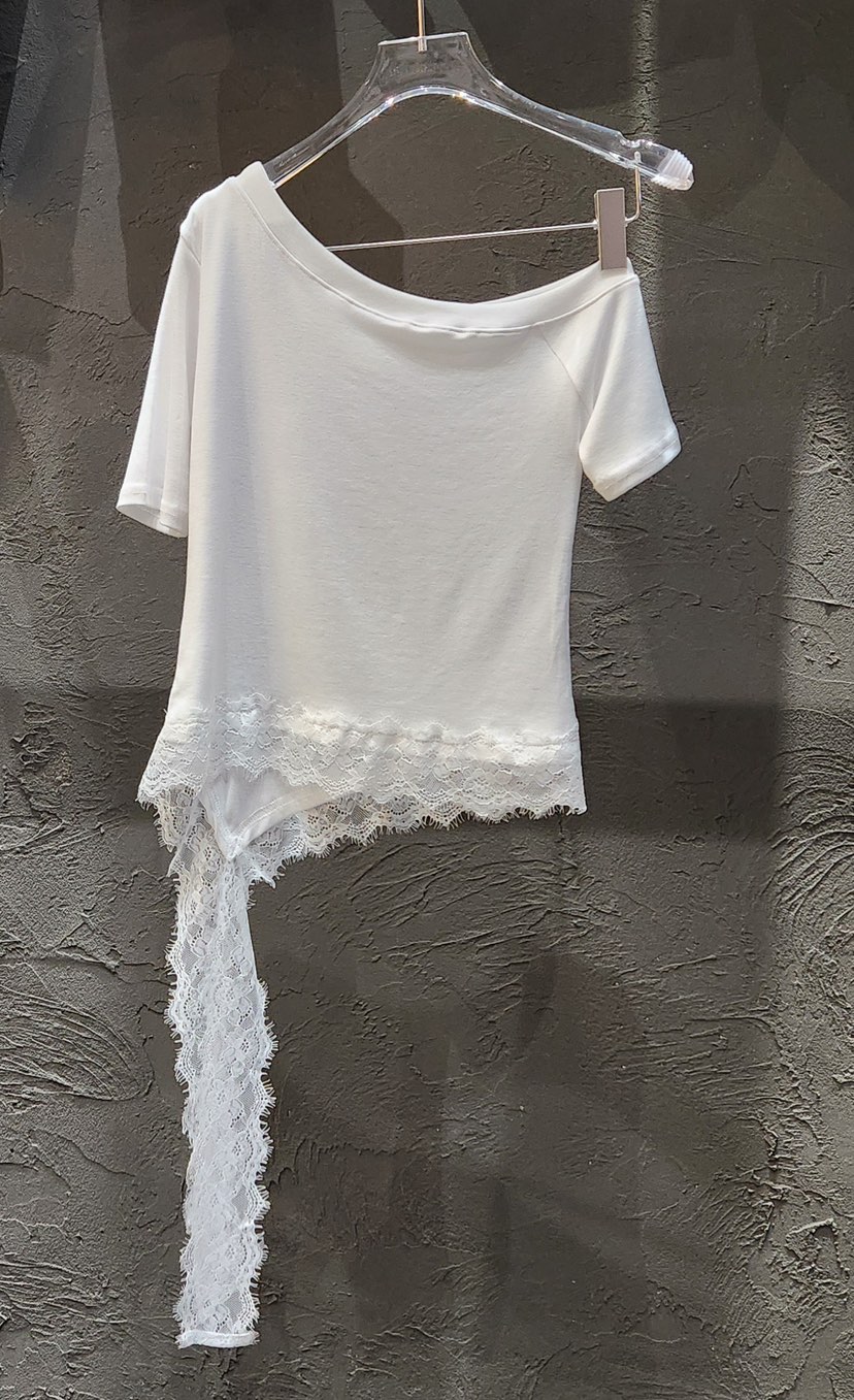 BLACK RIBBON-A韓國代購女士新款真品人氣熱賣T恤不對稱BLACK RIBBON-AT恤