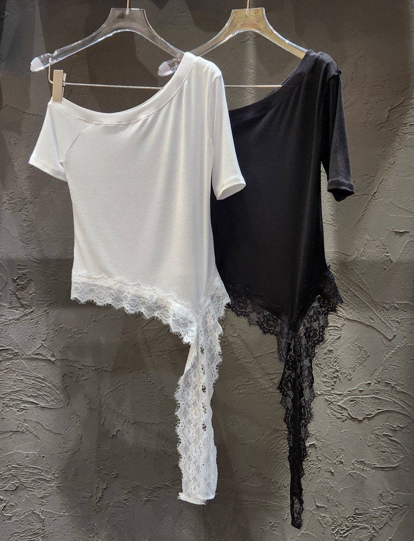 BLACK RIBBON-A韓國代購女士新款真品人氣熱賣T恤不對稱BLACK RIBBON-AT恤