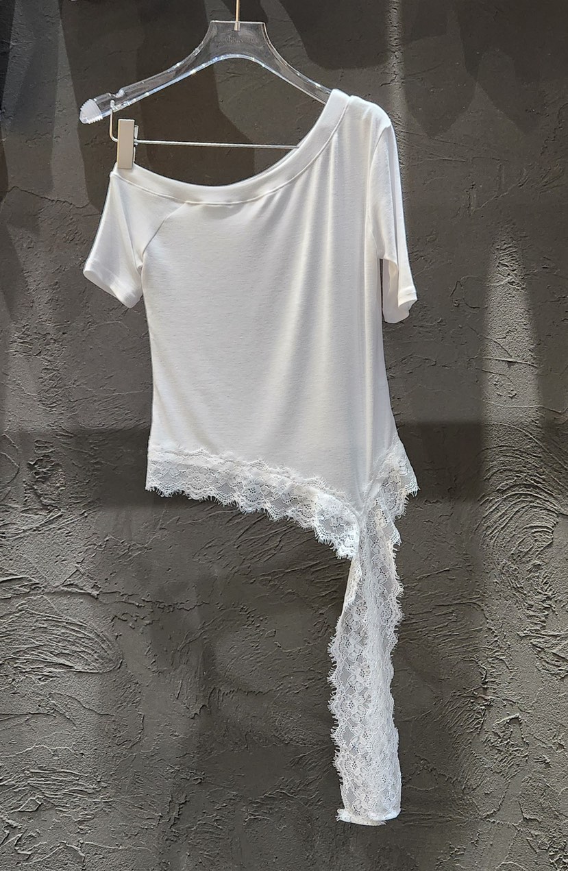 BLACK RIBBON-A韓國代購女士新款真品人氣熱賣T恤不對稱BLACK RIBBON-AT恤圖色1