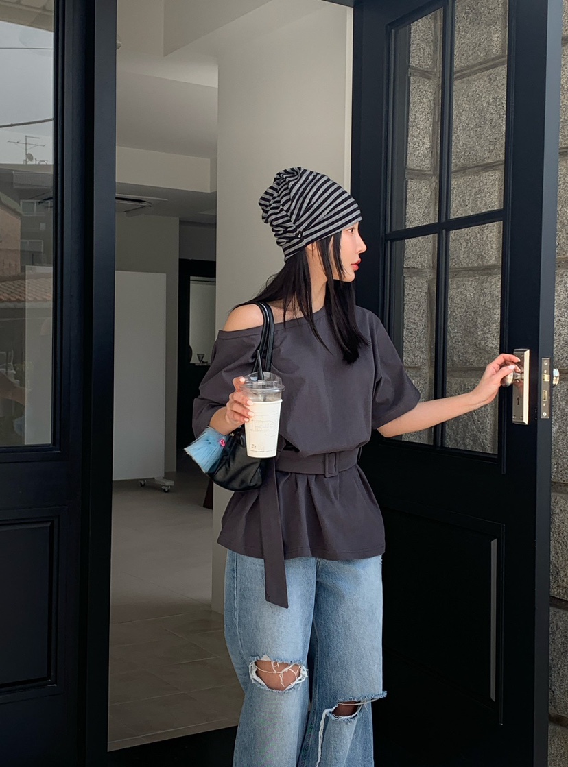 REVE CITE-L東大門直郵女裝新款人氣時尚熱賣T恤含腰帶REVE CITE-LT恤圖色2