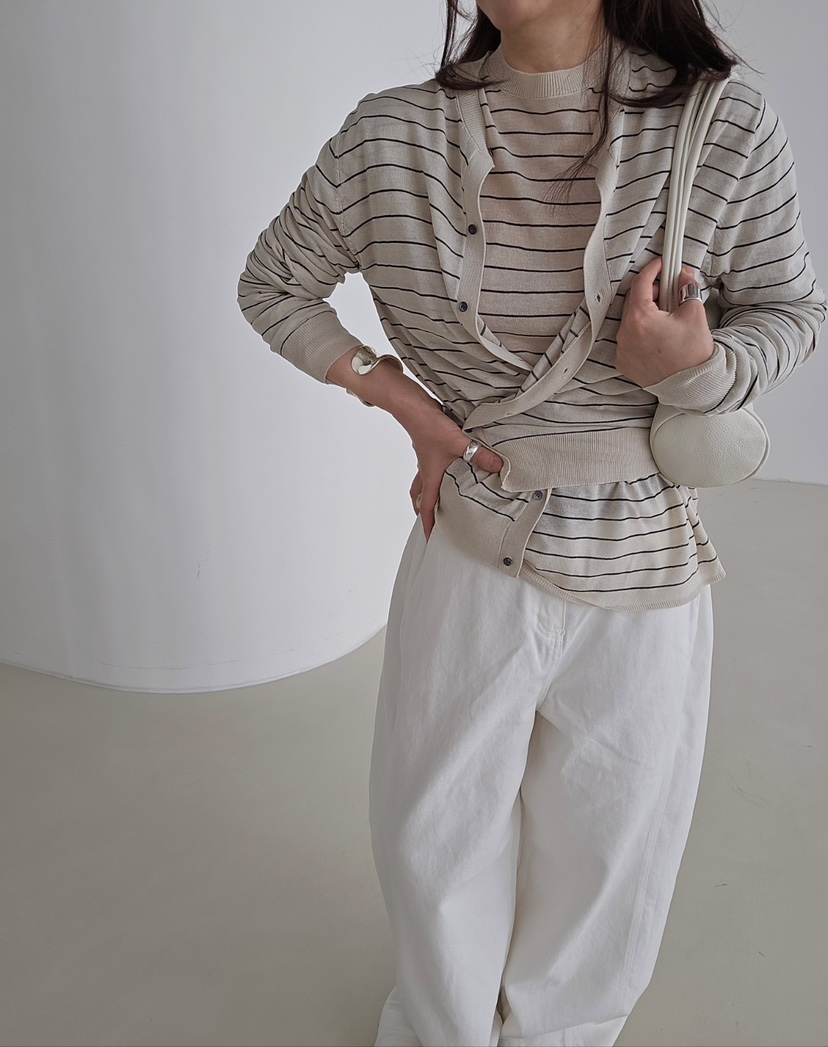 J SHOP韓國直郵女裝新款熱賣人氣推薦職業針織衫開衫條紋J_SHOP針織衫