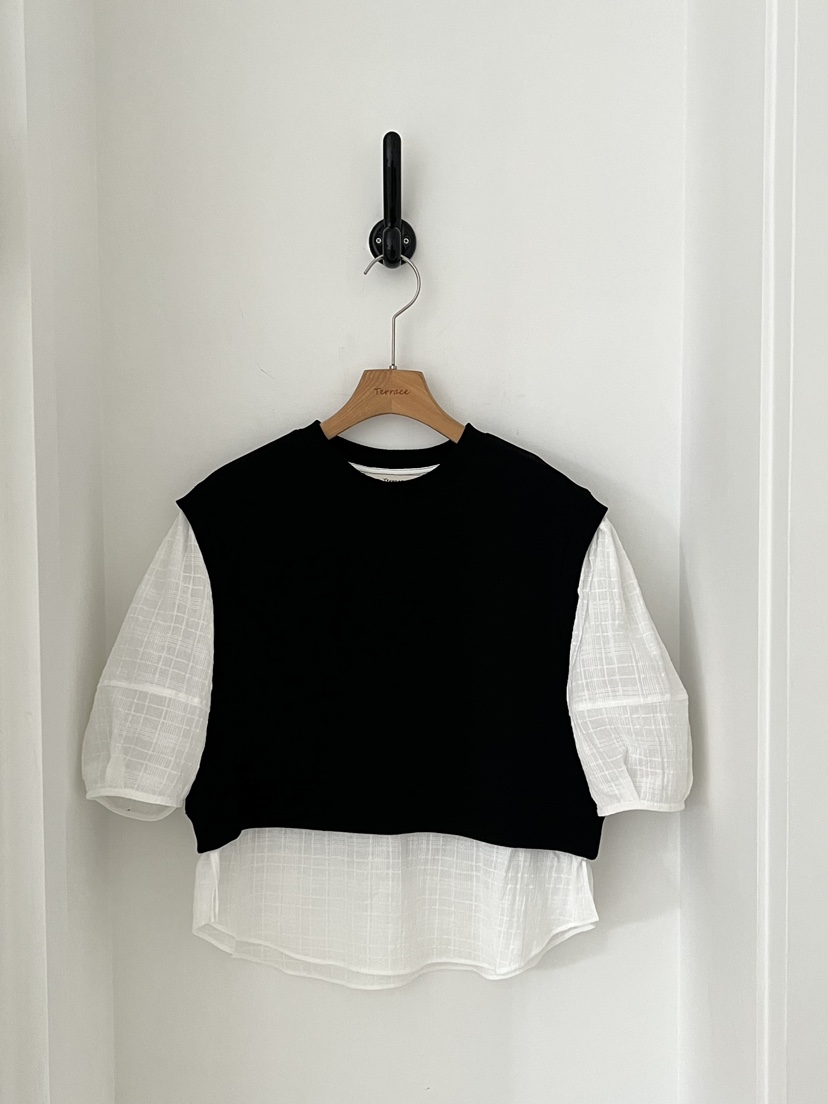TERRACE韓國東大門直郵女士新款人氣襯衫蕾絲衫假兩件條紋TERRACE襯衫/蕾絲衫圖色1黑白