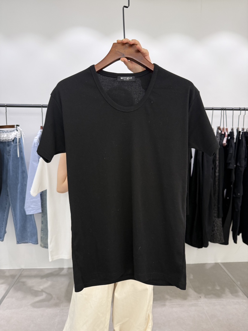 WATERMELON韓國代購女裝新品時尚推薦休閑職業26春夏T恤羅紋WATER MELONT恤圖色2黑色