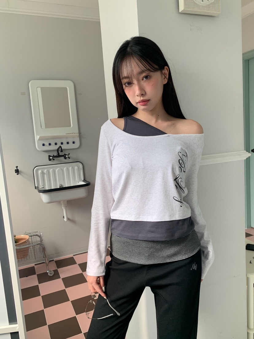 MORE THAN-P韓國代購女裝新款推薦熱賣時尚長袖T恤假兩件MORE THAN長袖T恤