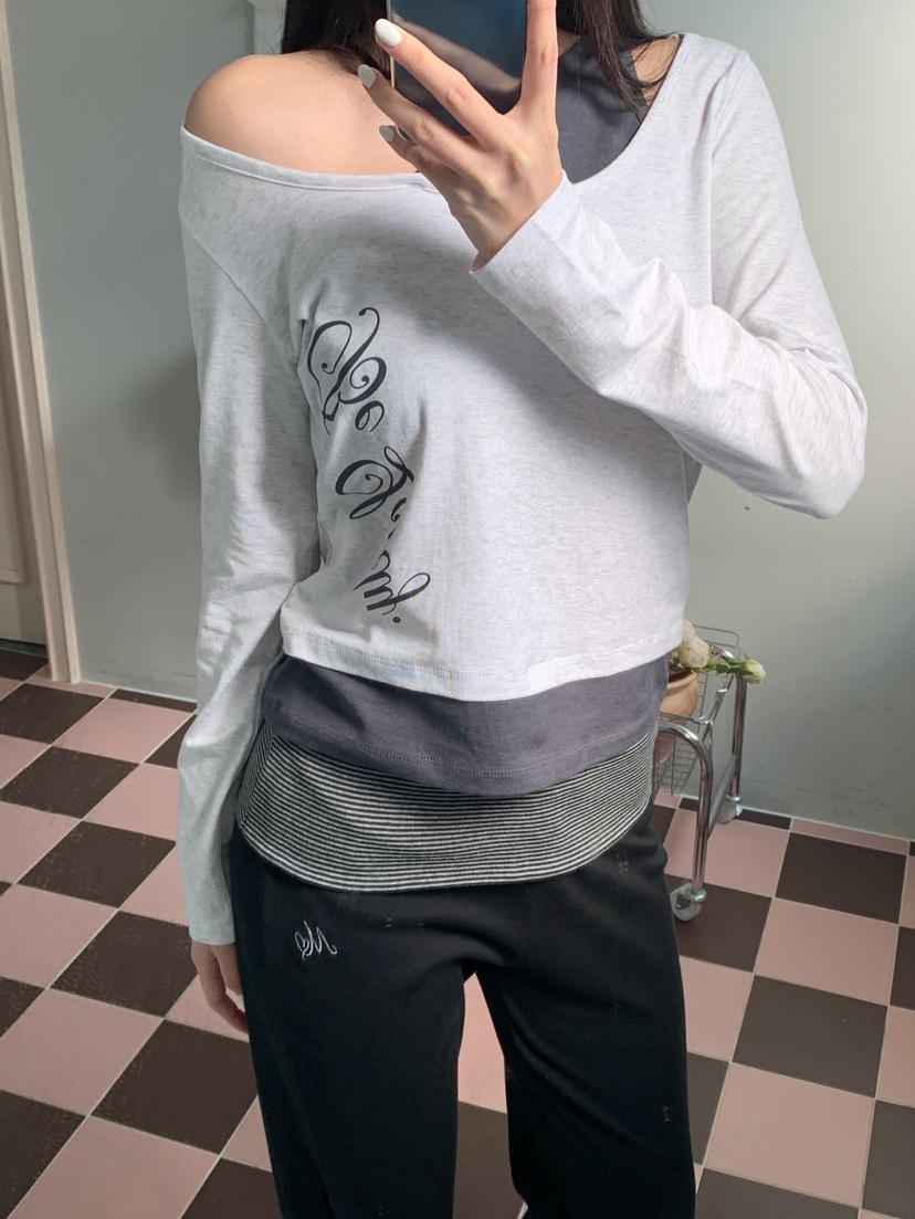 MORE THAN-P韓國代購女裝新款推薦熱賣時尚長袖T恤假兩件MORE THAN長袖T恤