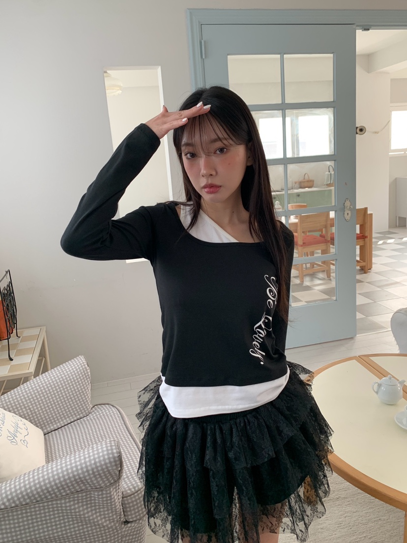 MORE THAN-P韓國代購女裝新款推薦熱賣時尚長袖T恤假兩件MORE THAN長袖T恤