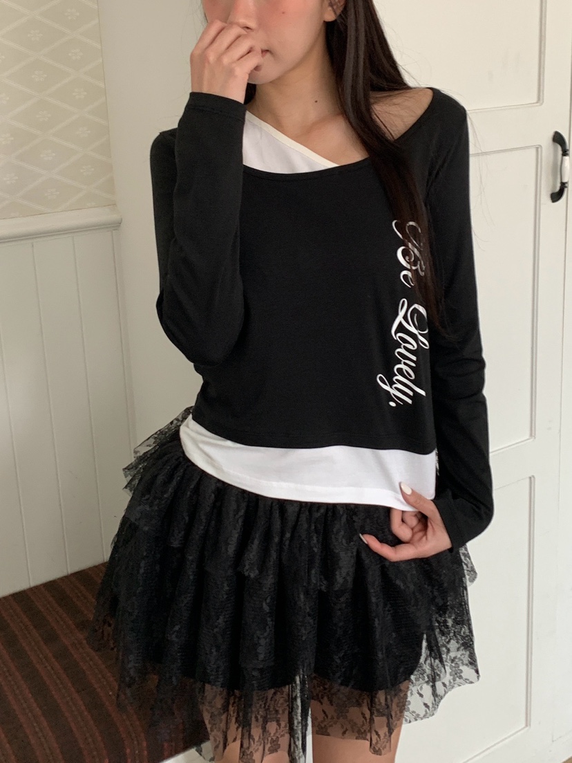 MORE THAN-P韓國代購女裝新款推薦熱賣時尚長袖T恤假兩件MORE THAN長袖T恤