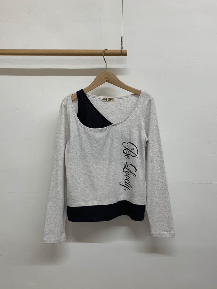 MORE THAN-P韓國代購女裝新款推薦熱賣時尚長袖T恤假兩件MORE THAN長袖T恤圖色1