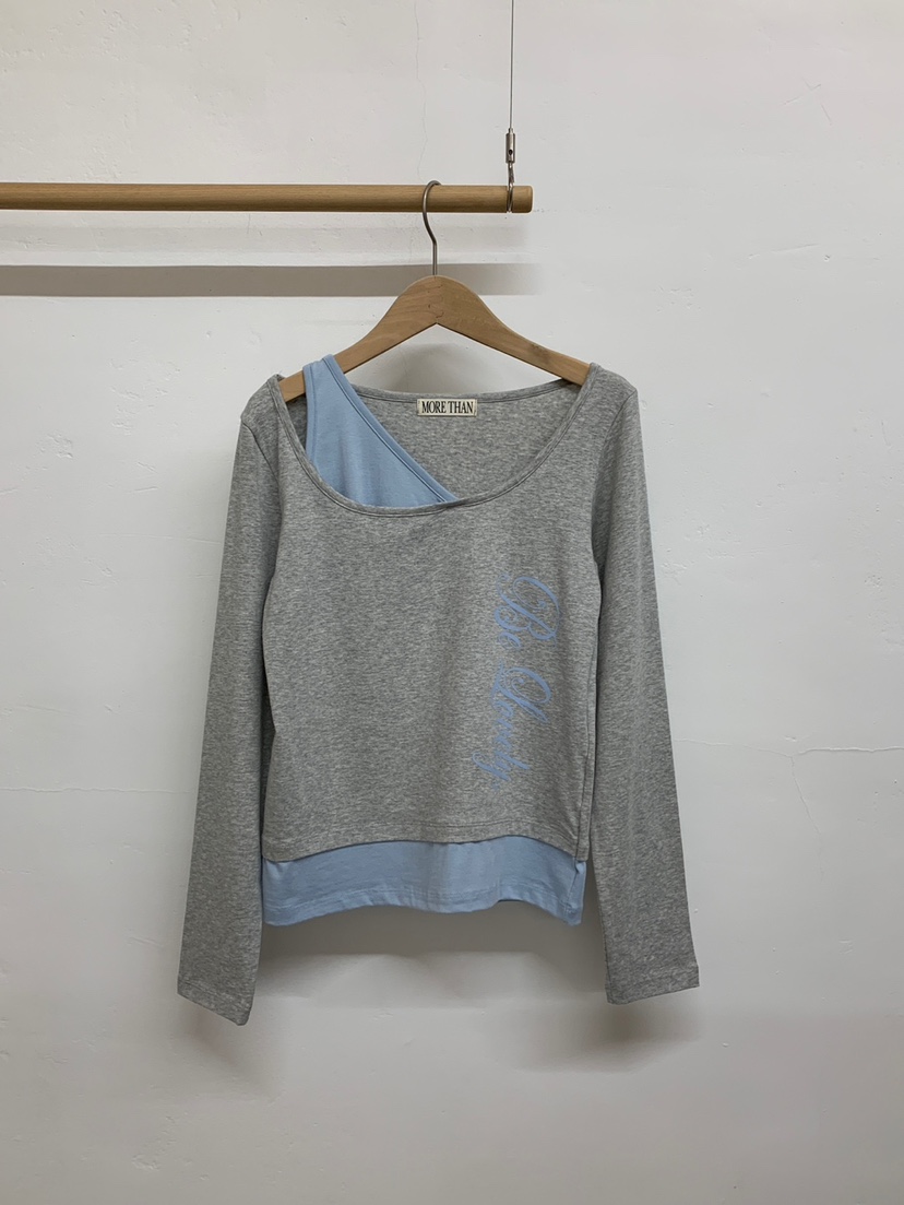 MORE THAN-P韓國代購女裝新款推薦熱賣時尚長袖T恤假兩件MORE THAN長袖T恤圖色2