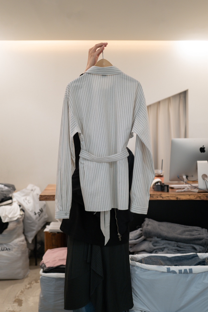 FRIC韓國東大門代購女裝新品推薦休閑時尚襯衫蕾絲衫含腰帶FRIC襯衫/蕾絲衫