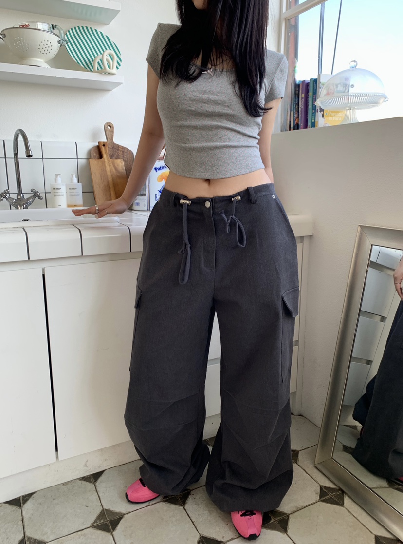 OKIE韓國直郵女裝新款職業休閑26春夏人氣推薦休閑褲工裝褲OKIE休閑褲圖色2墨色