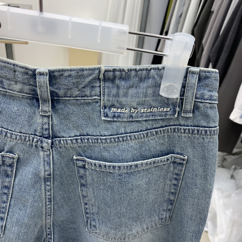 STAINLESS韓國東大門代購女士新款人氣26春夏休閑牛仔褲刺繡STAINLESS牛仔褲