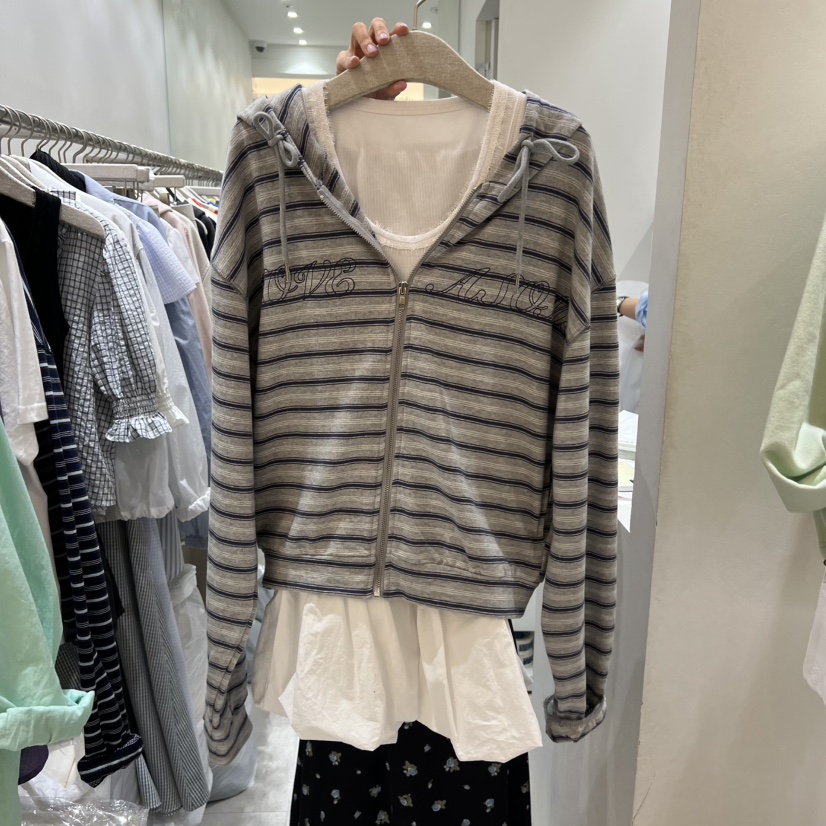 ASOME韓國東大門代購女士新款人氣夾克不含內搭連帽衫條紋A.SOME夾克圖色2