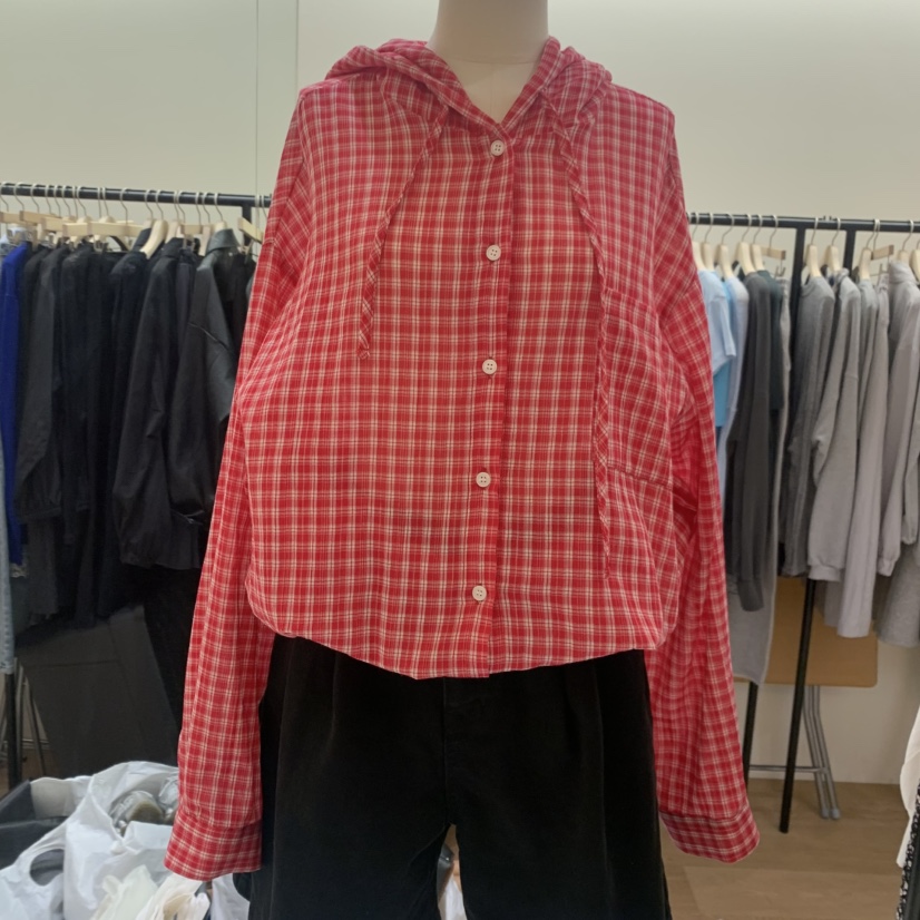 SPAGHETTI韓國東大門直郵女士新品時尚襯衫蕾絲衫連帽衫格子spaghetti襯衫/蕾絲衫圖色1