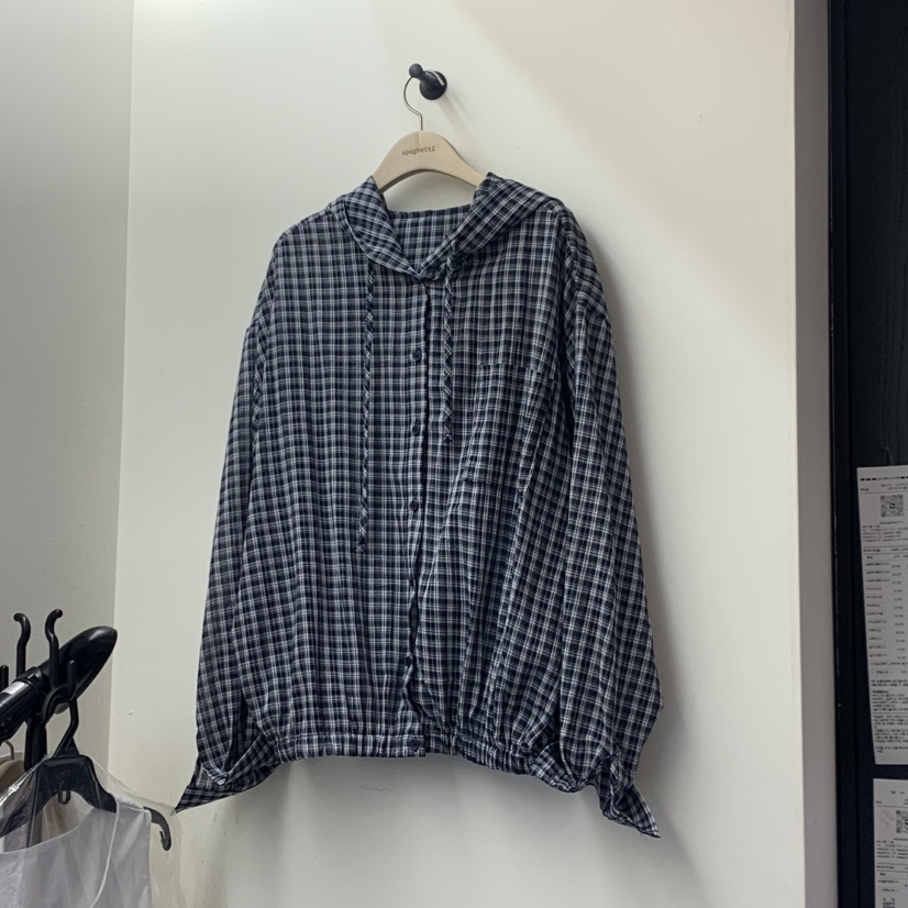 SPAGHETTI韓國東大門直郵女士新品時尚襯衫蕾絲衫連帽衫格子spaghetti襯衫/蕾絲衫圖色2