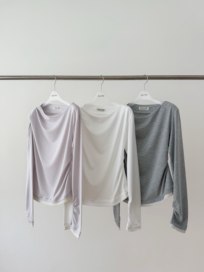 ERUME韓國東大門代購女士新款熱賣26春夏職業長袖T恤褶裥ERUME長袖T恤