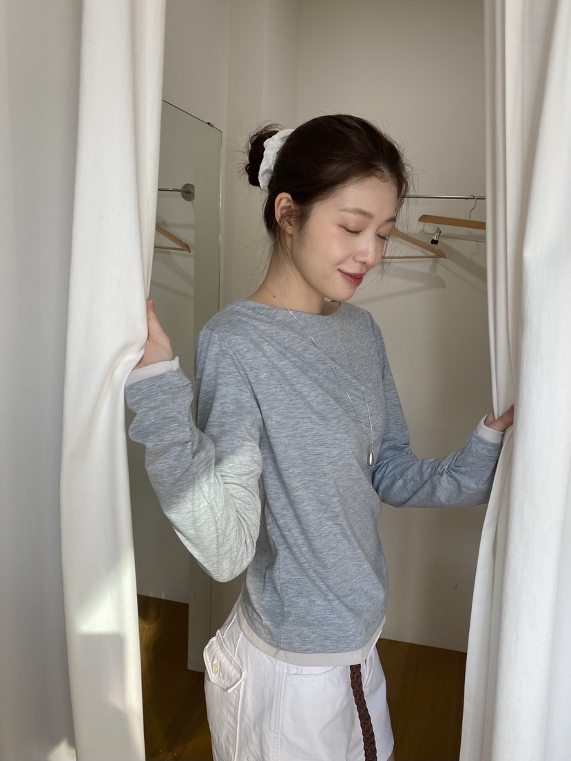 ERUME韓國東大門代購女士新款熱賣26春夏職業長袖T恤褶裥ERUME長袖T恤