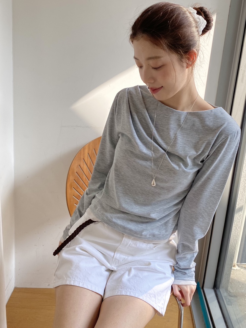 ERUME韓國東大門代購女士新款熱賣26春夏職業長袖T恤褶裥ERUME長袖T恤