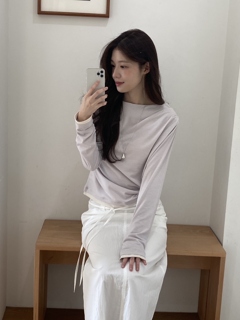 ERUME韓國東大門代購女士新款熱賣26春夏職業長袖T恤褶裥ERUME長袖T恤