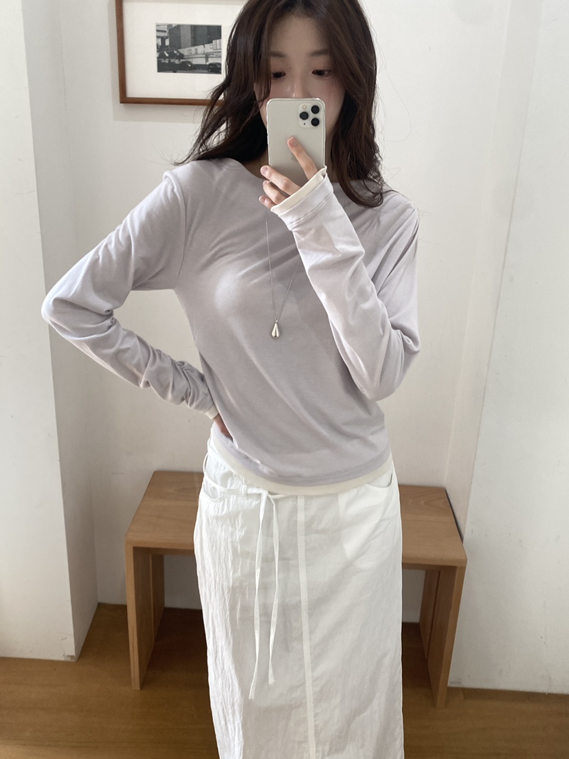 ERUME韓國東大門代購女士新款熱賣26春夏職業長袖T恤褶裥ERUME長袖T恤