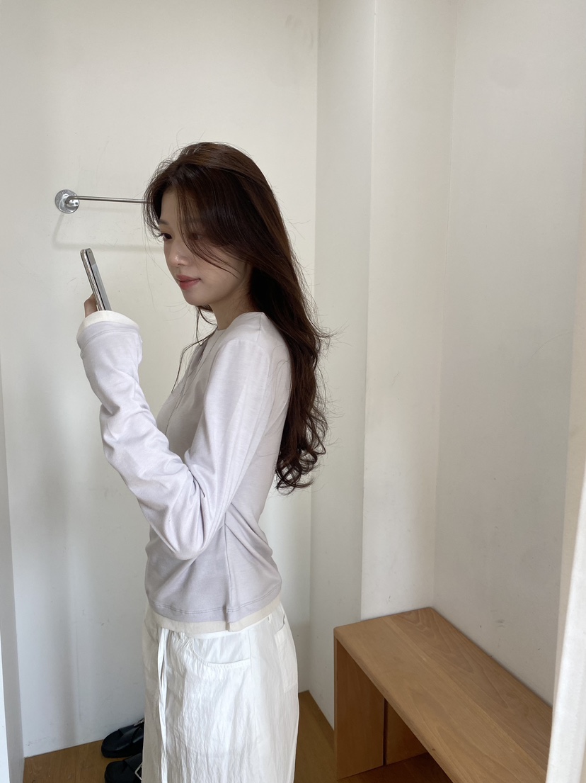 ERUME韓國東大門代購女士新款熱賣26春夏職業長袖T恤褶裥ERUME長袖T恤