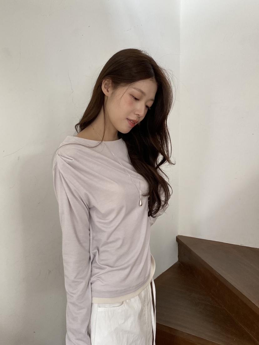 ERUME韓國東大門代購女士新款熱賣26春夏職業長袖T恤褶裥ERUME長袖T恤