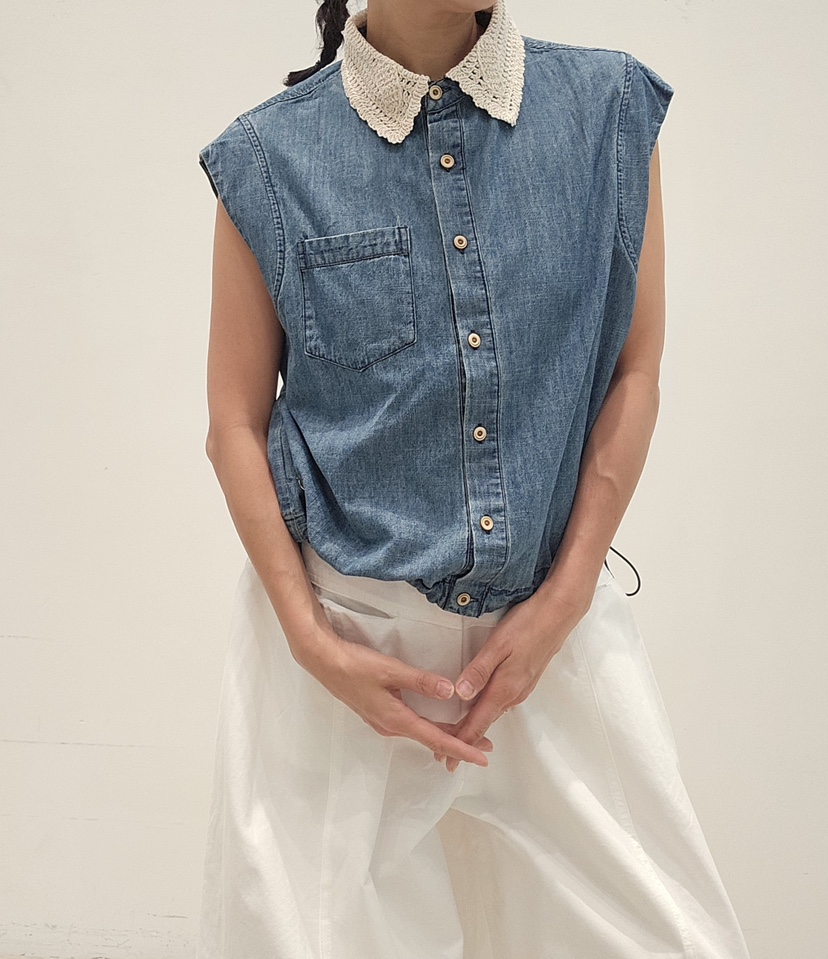 NEOUL韓國代購女裝新款熱賣休閑26春夏人氣時尚襯衫蕾絲衫NEOUL/ahin雙領標簽襯衫/蕾絲衫