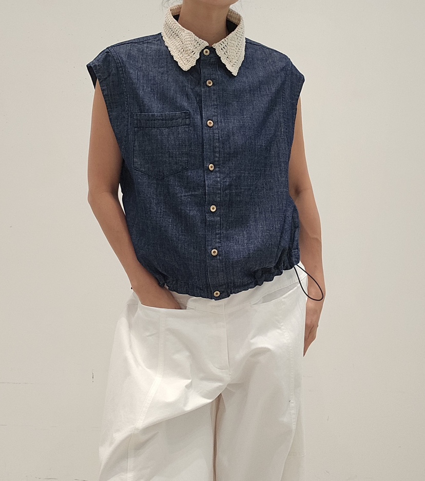 NEOUL韓國代購女裝新款熱賣休閑26春夏人氣時尚襯衫蕾絲衫NEOUL/ahin雙領標簽襯衫/蕾絲衫