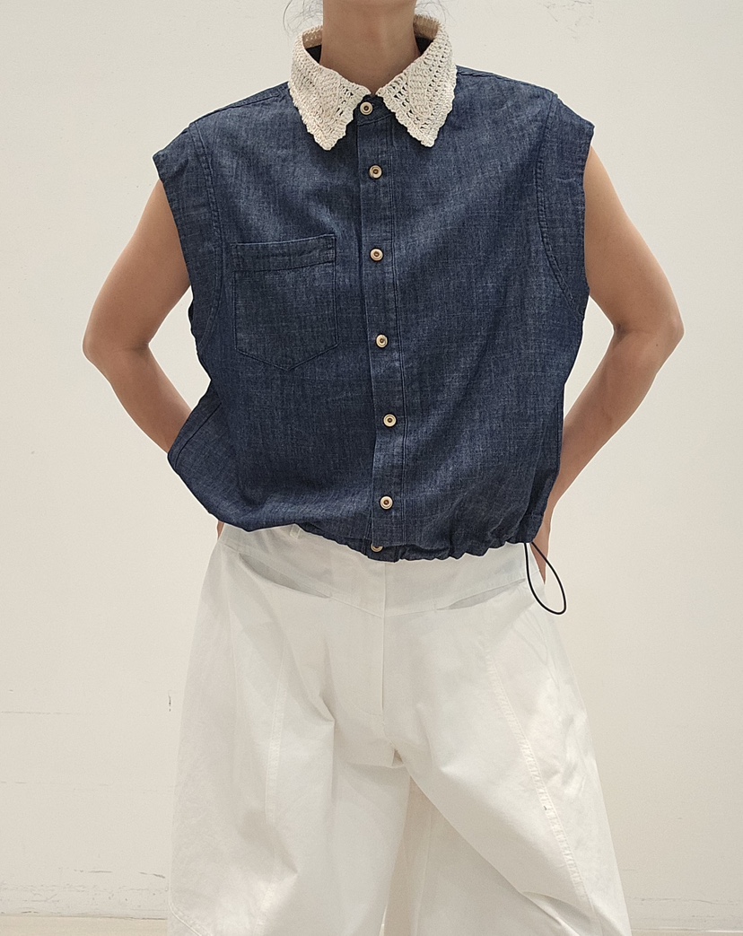 NEOUL韓國代購女裝新款熱賣休閑26春夏人氣時尚襯衫蕾絲衫NEOUL/ahin雙領標簽襯衫/蕾絲衫圖色2