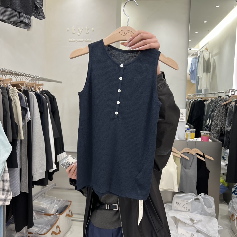 TAKE YOUE TIME韓國代購女士新款熱賣吊帶背心紐扣羅紋TAKE YOUE TIME吊帶/背心圖色3