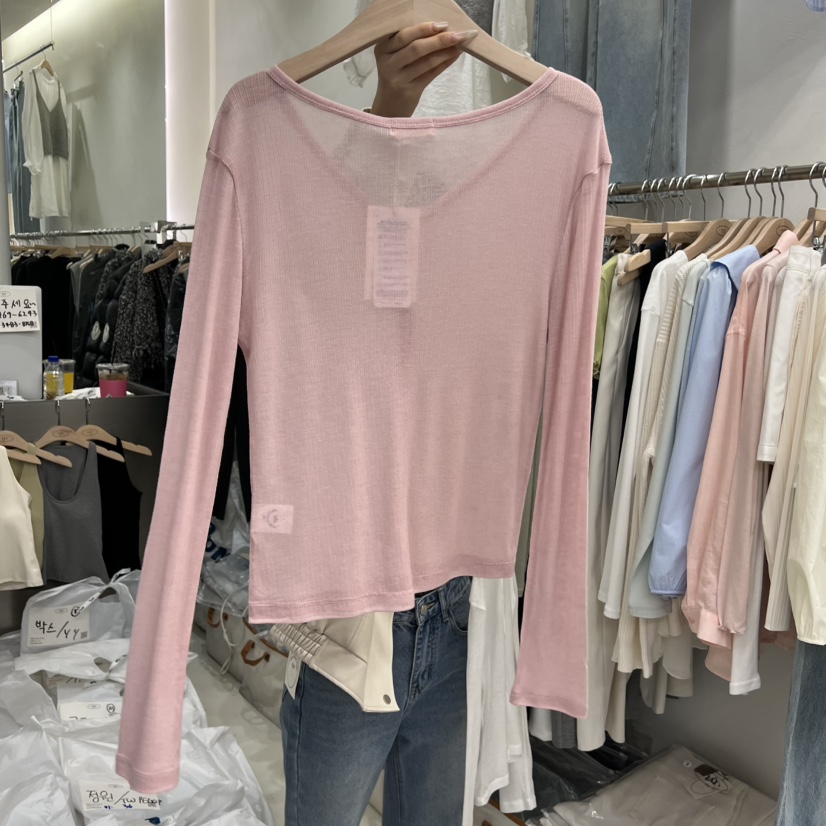 TAKE YOUE TIME韓國東大門直郵女士新品人氣長袖T恤V領開衫羅紋TAKE YOUE TIME長袖T恤