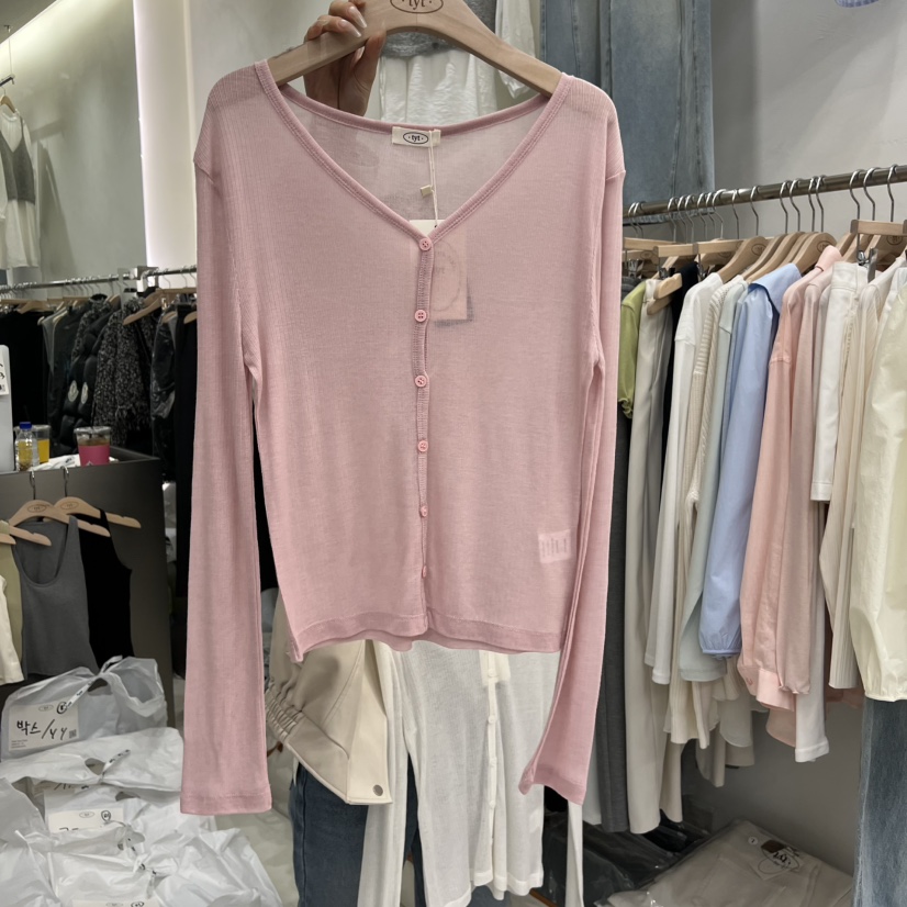 TAKE YOUE TIME韓國東大門直郵女士新品人氣長袖T恤V領開衫羅紋TAKE YOUE TIME長袖T恤圖色1