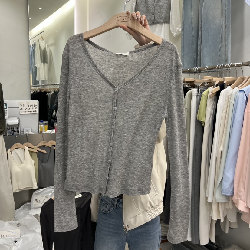 TAKE YOUE TIME韓國東大門直郵女士新品人氣長袖T恤V領開衫羅紋TAKE YOUE TIME長袖T恤圖色3