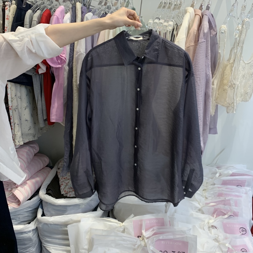 RIVEROOM韓國直郵實拍女士新品休閑熱賣襯衫蕾絲衫歐根紗RIVEROOM襯衫/蕾絲衫圖色4
