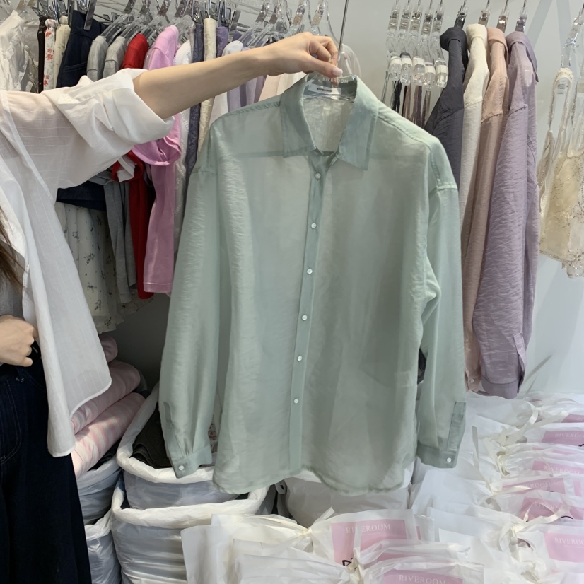 RIVEROOM韓國直郵實拍女士新品休閑熱賣襯衫蕾絲衫歐根紗RIVEROOM襯衫/蕾絲衫圖色5