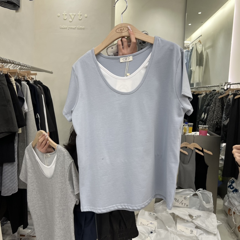 TAKE YOUE TIME韓國直郵實拍女士新品26春夏T恤假兩件雙層TAKE YOUE TIMET恤圖色2