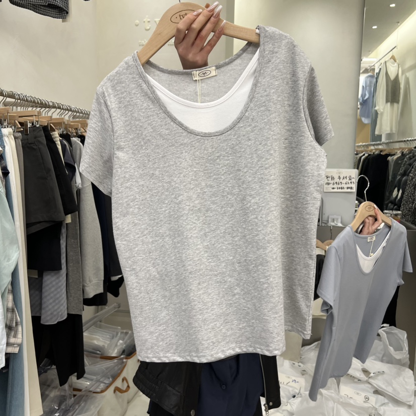 TAKE YOUE TIME韓國直郵實拍女士新品26春夏T恤假兩件雙層TAKE YOUE TIMET恤圖色3