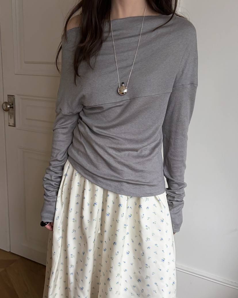 PEBBLE韓國東大門直郵女士新品時尚人氣熱賣休閑長袖T恤露肩PEBBLE長袖T恤