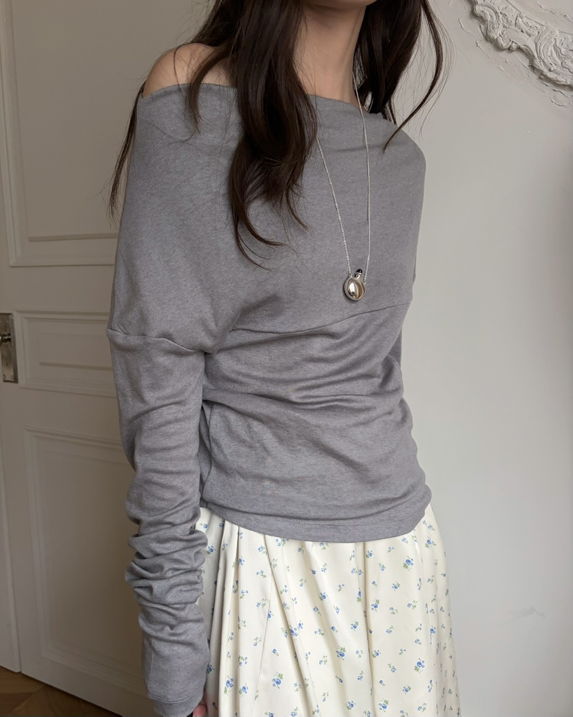 PEBBLE韓國東大門直郵女士新品時尚人氣熱賣休閑長袖T恤露肩PEBBLE長袖T恤