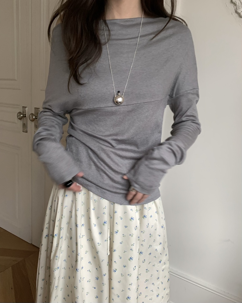 PEBBLE韓國東大門直郵女士新品時尚人氣熱賣休閑長袖T恤露肩PEBBLE長袖T恤