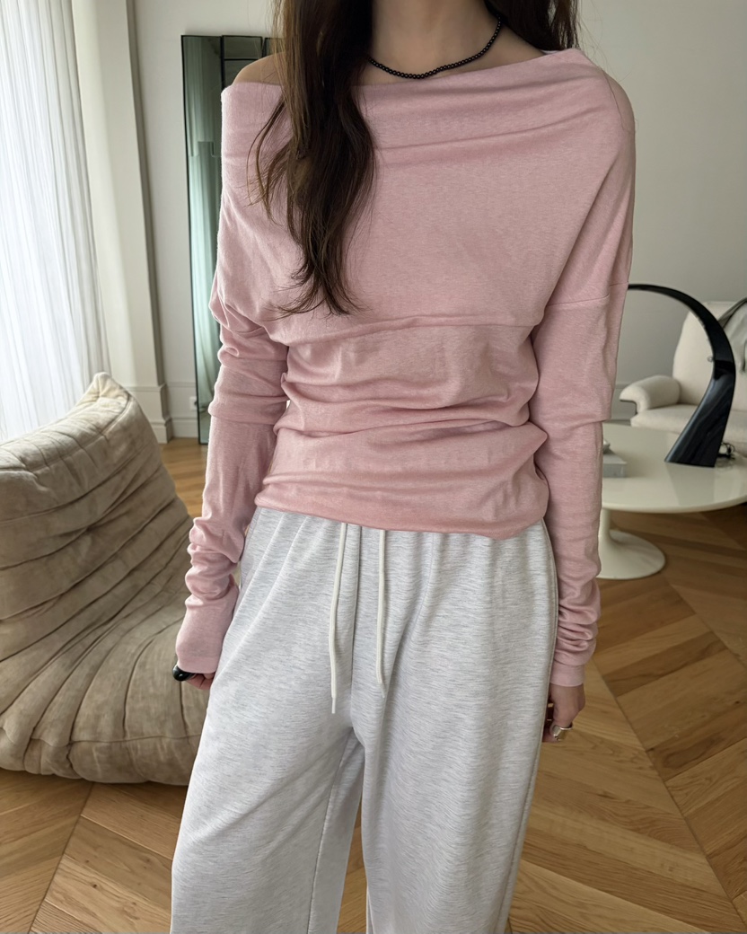 PEBBLE韓國東大門直郵女士新品時尚人氣熱賣休閑長袖T恤露肩PEBBLE長袖T恤