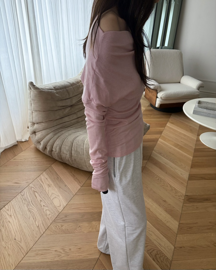 PEBBLE韓國東大門直郵女士新品時尚人氣熱賣休閑長袖T恤露肩PEBBLE長袖T恤