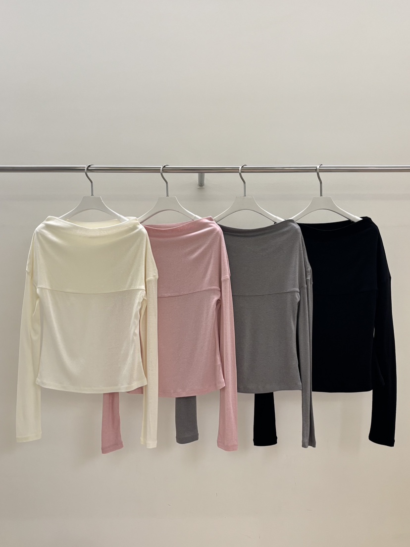 PEBBLE韓國東大門直郵女士新品時尚人氣熱賣休閑長袖T恤露肩PEBBLE長袖T恤