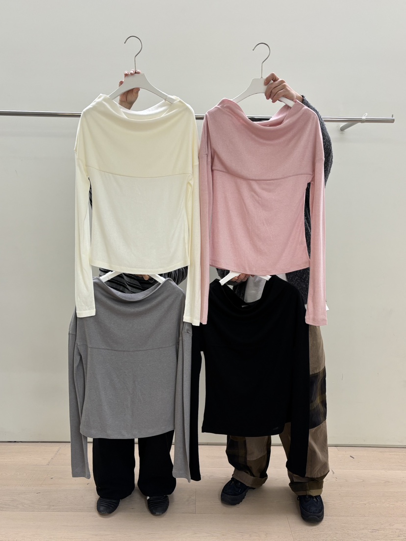 PEBBLE韓國東大門直郵女士新品時尚人氣熱賣休閑長袖T恤露肩PEBBLE長袖T恤