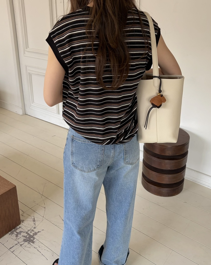 PEBBLE韓國直郵女裝新品休閑人氣推薦時尚職業吊帶背心條紋PEBBLE吊帶/背心