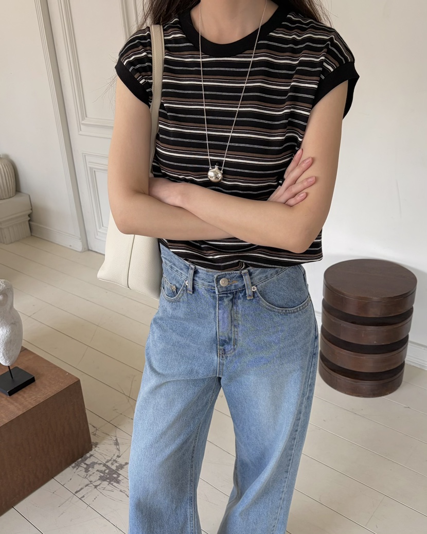 PEBBLE韓國直郵女裝新品休閑人氣推薦時尚職業吊帶背心條紋PEBBLE吊帶/背心