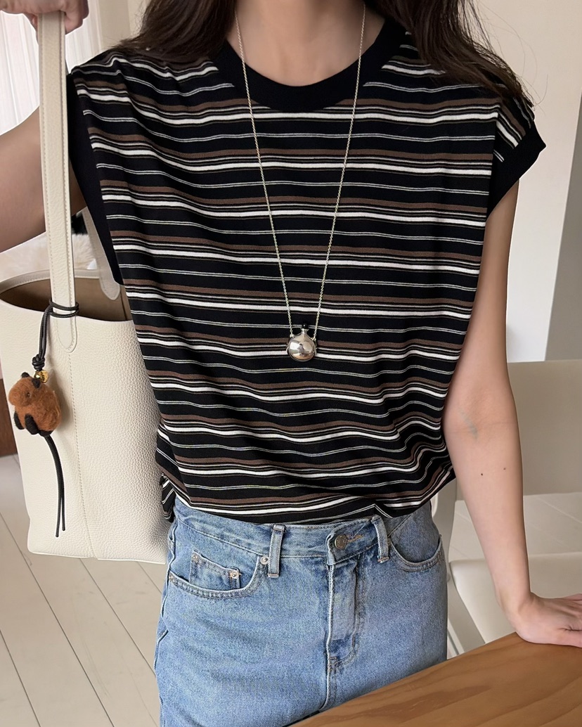 PEBBLE韓國直郵女裝新品休閑人氣推薦時尚職業吊帶背心條紋PEBBLE吊帶/背心